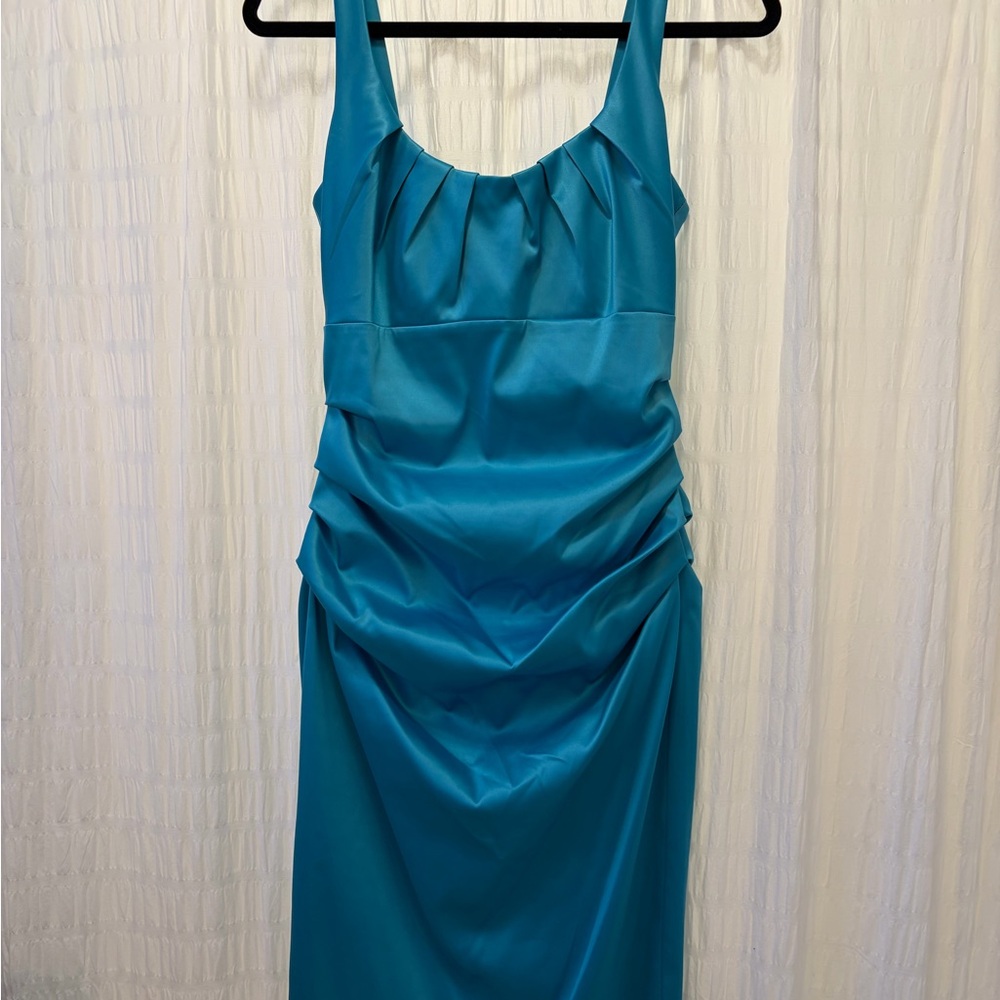 Suzi Chin Teal Gathered Midi Dress